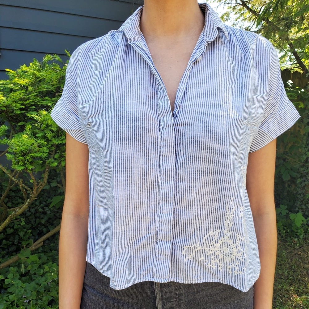 Madewell Stripes and Embroidered Blouse Size XS